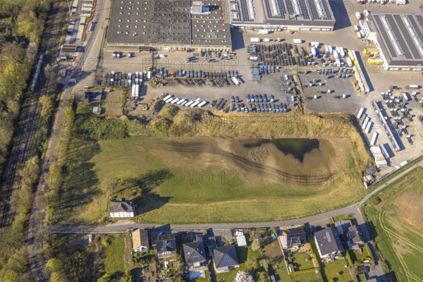 Aerial view, brownfield Nepomukweg in the industrial area at the railway station at Bahnhofstraße, Bork, Selm, Münsterland, North Rhine-Westphalia, Germany, DE, Europe, aerial view, aerial photography, aerial photography, overview, bird's-eye view, overview