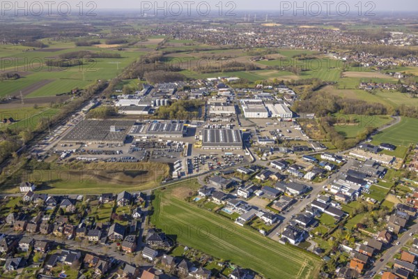 Aerial view, industrial estate Bahnhofstraße, Bork, Selm, Münsterland, North Rhine-Westphalia, Germany, DE, Europe, aerial view, aerial photography, aerial photography, overview, bird's-eye view, overview