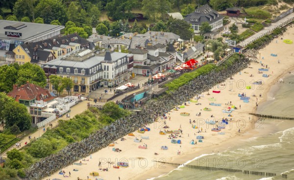 UnieÅ'cie, nest, West Pomerania, sandy beach, fishing boats, beach life, Baltic Sea coast, Województwo zachodniopomorskie, Poland, Województwo zachodniopomorskie, PL, Europe, aerial view, birds-eyes view, aerial photography, overview, bird's eye view, northern Poland