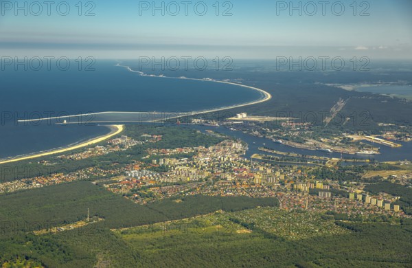 Overview, Baltic Sea coast, Baltic Sea, Poland, ÅšwinoujÅ'cie Swinoujscie, Europe, aerial view, birds-eyes view, aerial photography, bird's eye view, northern Poland