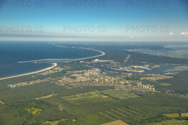 Overview, Baltic Sea coast, Baltic Sea, Poland, ÅšwinoujÅ'cie Swinoujscie, Europe, aerial view, birds-eyes view, aerial photography, bird's eye view, northern Poland