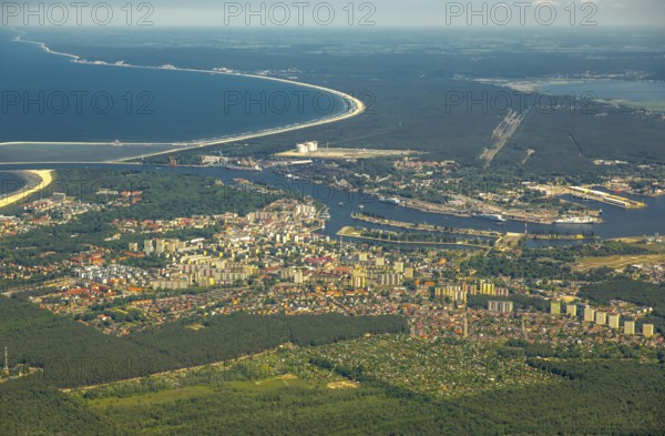 Overview, Baltic Sea coast, Baltic Sea, Poland, ÅšwinoujÅ'cie Swinoujscie, Europe, aerial view, birds-eyes view, aerial photography, bird's eye view, northern Poland