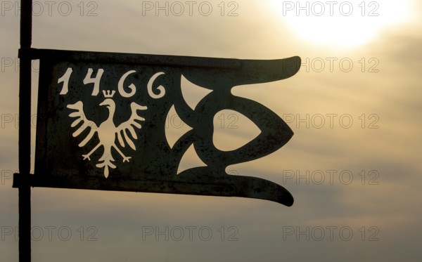 GdaÅsk, bronze flag on the tower of St Mary's Church, Gdansk, Baltic Sea coast, Baltic Sea, pomorskie, Pomeranian Voivodeship, Poland, Gdansk, PL, Europe, aerial photo, birds-eyes view, aerial photography, aerial photography, overview, bird's eye view