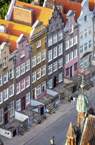 GdaÅsk, view from St. Mary's Church, gabled merchants' houses, GdaÅsk city, Old Town of GdaÅsk, GdaÅsk, Baltic Sea coast, Baltic Sea, pomorskie, Pomeranian Voivodeship, Poland, Gdansk, PL, Europe, aerial view, birds-eyes view, aerial photography, aerial photography, overview, bird's eye view