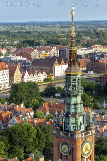 GdaÅsk, view from St. Mary's Church, tower of the town hall, Old Town of Gdansk, Gdansk, Baltic Sea coast, Baltic Sea, pomorskie, Pomeranian Voivodeship, Poland, Gdansk, PL, Europe, aerial view, birds-eyes view, aerial photography, aerial photography, overview, bird's eye view
