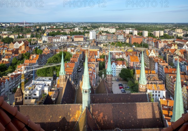 GdaÅsk, view from St Mary's Church, Old Town of Gdansk, Gdansk, Baltic Sea coast, Baltic Sea, pomorskie, Pomeranian Voivodeship, Poland, Gdansk, PL, Europe, aerial view, birds-eyes view, aerial photography, aerial photography, overview, bird's eye view