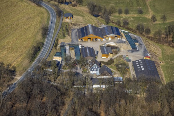 Aerial photo, Hof Siele - Sieler Hofladen, Stachelau, Olpe, Sauerland, North Rhine-Westphalia, Germany, farm, DE, Europe, agriculture, farm business, aerial view, aerial photography, aerial photography, overview, bird's-eye view, overview