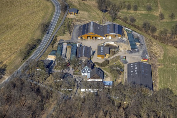 Aerial photo, Hof Siele - Sieler Hofladen, Stachelau, Olpe, Sauerland, North Rhine-Westphalia, Germany, farm, DE, Europe, agriculture, farm business, aerial view, aerial photography, aerial photography, overview, bird's-eye view, overview