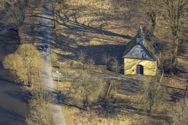 Aerial view, Valentine's Chapel, Biggerandweg am Biggesee, Olpe-Stadt, Olpe, Sauerland, North Rhine-Westphalia, Germany, DE, Europe, chapel, church, aerial view, aerial photography, aerial photography, overview, bird's-eye view, overview