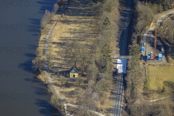 Aerial view, Valentine's Chapel at Biggerandweg at Biggesee, Olpe City, Olpe, Sauerland, North Rhine-Westphalia, Germany, DE, Europe, chapel, church, aerial view, aerial photography, aerial photography, overview, bird's-eye view, overview