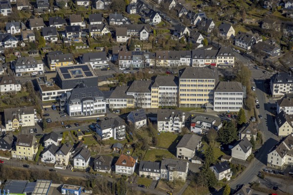 Aerial photo, VHS and Berufskolleg des Kreises Olpe Hochschule, Olpe-Stadt, Olpe, Sauerland, North Rhine-Westphalia, Germany, education, educational institution, DE, Europe, educational institute, aerial photography, aerial photography, aerial photography, school, overview, bird's-eye view, birds-eyes view, overview