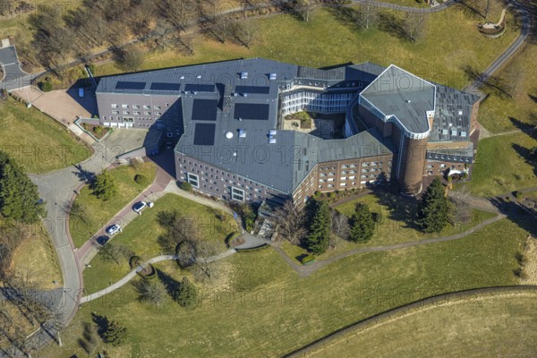 Aerial view, Convent of the Franciscan Sisters of Perpetual Adoration, Olpe City, Olpe, Sauerland, North Rhine-Westphalia, Germany, DE, Europe, church, convent, aerial view, aerial photography, aerial photography, religion, overview, bird's-eye view, overview