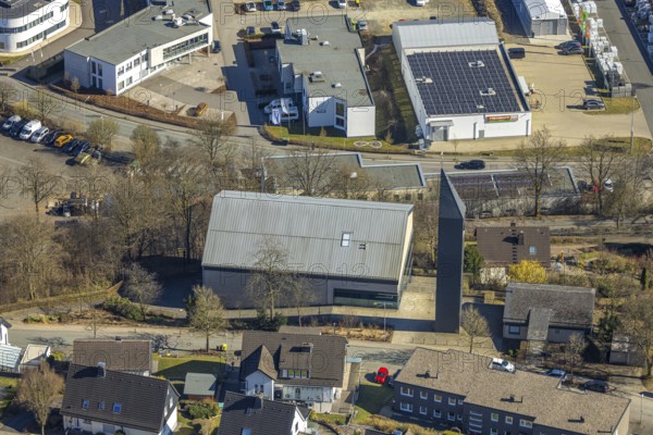 Aerial view, parish vicarage Heilig Geist, Olpe-Stadt, Olpe, Sauerland, North Rhine-Westphalia, Germany, DE, Europe, church, aerial view, aerial photography, aerial photography, overview, bird's-eye view, birds-eyes view, overview