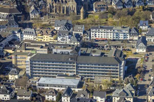 Aerial view, GFO Kliniken Südwestfalen - St. Martinus-Hospital, Olpe-Stadt, Olpe, Sauerland, North Rhine-Westphalia, Germany, DE, Europe, healthcare, hospital, clinic, clinic centre, hospital, hospital, aerial photography, aerial photography, medical facility, medical aid, overview, bird's-eye view, overview, medical care