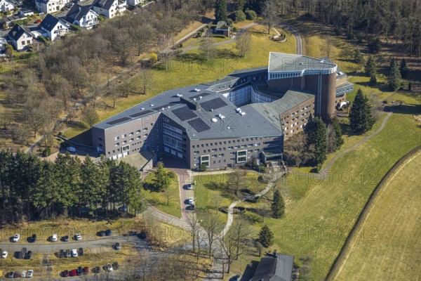Aerial view, Convent of the Franciscan Sisters of Perpetual Adoration, Olpe City, Olpe, Sauerland, North Rhine-Westphalia, Germany, DE, Europe, church, convent, aerial view, aerial photography, aerial photography, religion, overview, bird's-eye view, overview