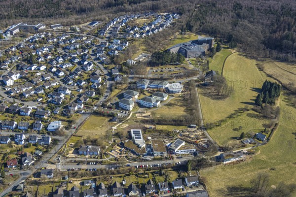 Aerial view, Convent of the Franciscan Sisters of Perpetual Adoration, Residential area on Maria-Theresia-Straße and children's hospice and youth hospice Balthasar with GFO Josefshaus Stationäre Kinderhilfe und Jugendhilfe Olpe-Stadt, Olpe, Sauerland, North Rhine-Westphalia, Germany, DE, Europe, property tax, hospice, real estate, church, monastery, aerial view, aerial photography, aerial photography, religion, overview, bird's-eye view, residential complex, living and life, residential area, residential quality, residential neighbourhood, housing estate, residential area, birds-eyes view, overview