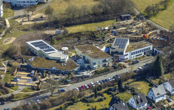 Aerial view, children's hospice and youth hospice Balthasar, Olpe town, Olpe, Sauerland, North Rhine-Westphalia, Germany, DE, Europe, aerial photography, aerial photography, overview, bird's-eye view, overview