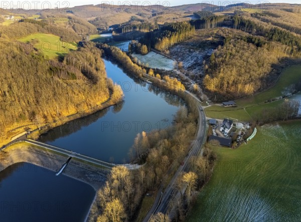 Aerial view, Haardt am Biggesee, Bürberg, Attendorn, Sauerland, North Rhine-Westphalia, Germany
