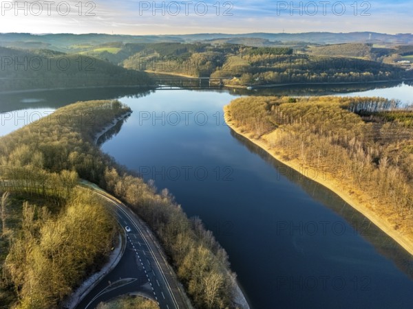 Aerial view, Haardt am Biggesee, Bürberg, Attendorn, Sauerland, North Rhine-Westphalia, Germany