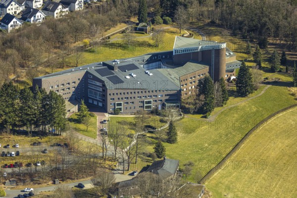 Aerial view, Convent of the Franciscan Sisters of Perpetual Adoration, Olpe City, Olpe, Sauerland, North Rhine-Westphalia, Germany, DE, Europe, church, convent, aerial view, aerial photography, aerial photography, religion, overview, bird's-eye view, overview