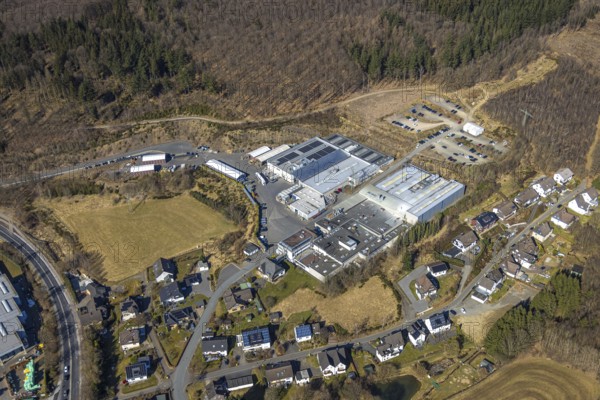 Aerial view, commercial area Im Grüntal, OHM UND HÄNER METALLWERK GmbH - Werk I, Dahl, Olpe, Sauerland, North Rhine-Westphalia, Germany, DE, Europe, commercial enterprises, commercial area, commercial property, commercial site, commercial use, industrial area, industrial site, aerial photograph, aerial photography, aerial photography, overview, bird's-eye view, bird's-eye view, overview