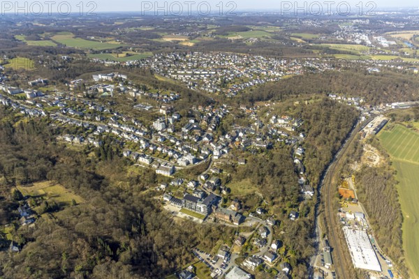 Aerial view, residential area, local view Volmarstein and Grundschöttel, Volmarstein, Wetter, Ruhr area, North Rhine-Westphalia, Germany, DE, Europe, property tax, real estate, aerial view, aerial photography, aerial photography, overview, bird's-eye view, forest area, Wetter (Ruhr), residential area, living and life, residential area, quality of life, residential neighbourhood, housing estate, residential district, birds-eyes view, overview