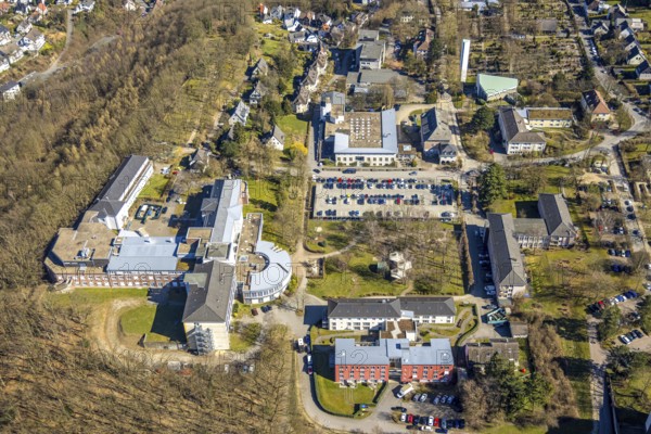 Aerial view, Evangelische Stiftung Volmarstein, workshop for disabled people, medical centre, Grundschöttel, Wetter, Ruhr area, North Rhine-Westphalia, Germany, DE, Europe, health care, hospital, clinic, clinic centre, hospital, aerial photograph, aerial photography, aerial photography, medical facility, medical aid, overview, bird's eye view, Wetter (Ruhr), birds-eyes view, overview, medical care