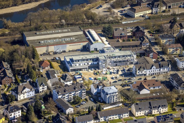Aerial view, construction site with new building Petig Edelstahlhandel GmbH, Wengern, Wetter, Ruhr area, North Rhine-Westphalia, Germany, construction work, construction area, construction site, building plots, construction project, construction site, DE, Europe, aerial view, aerial photography, aerial photography, new building, overview, bird's eye view, Wetter (Ruhr), birds-eyes view, overview