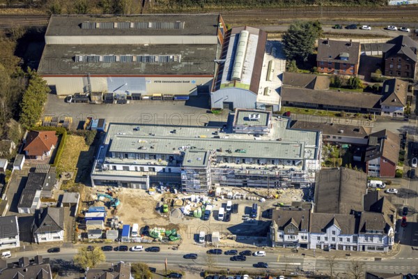 Aerial view, construction site with new building Petig Edelstahlhandel GmbH, Wengern, Wetter, Ruhr area, North Rhine-Westphalia, Germany, construction work, construction area, construction site, building plots, construction project, construction site, DE, Europe, aerial view, aerial photography, aerial photography, new building, overview, bird's eye view, Wetter (Ruhr), birds-eyes view, overview