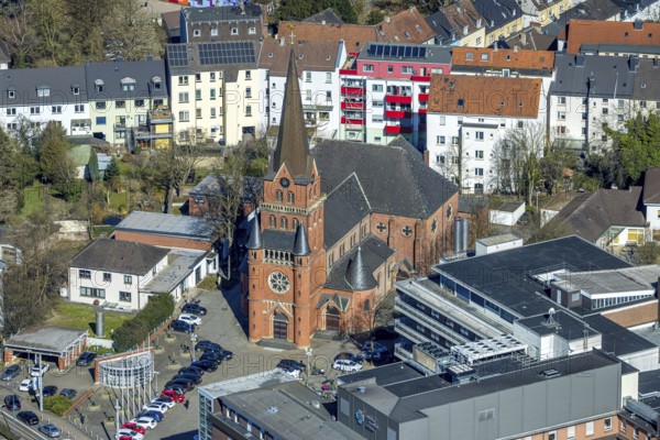 Aerial view, St. Mary's Catholic Church, Our Lady of Victory Parish Church, sunshine, Witten, Ruhr area, North Rhine-Westphalia, Germany, DE, Europe, aerial view, aerial photography, aerial photography, location, overview, bird's-eye view, overview