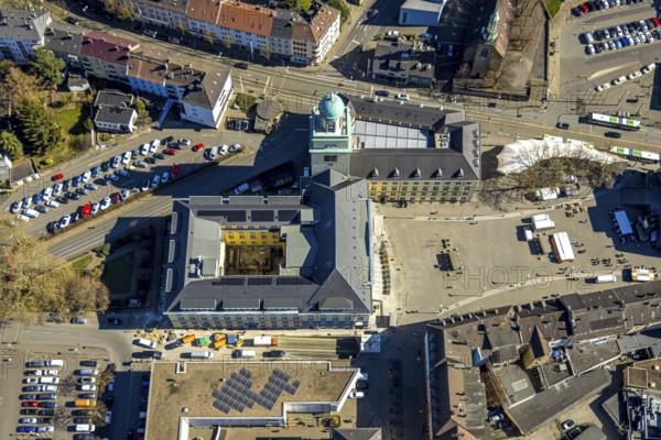 Aerial view, town hall with renovation, market square, Witten, Ruhr area, North Rhine-Westphalia, Germany, authority, town hall, DE, Europe, aerial view, aerial photography, aerial photography, location, town hall, city administration, overview, bird's-eye view, overview