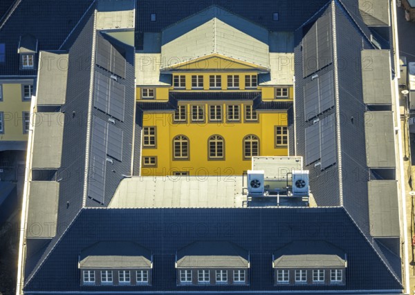Aerial view, town hall with renovation, inner courtyard window front, shapes and colours, Witten, Ruhr area, North Rhine-Westphalia, Germany, authority, town hall, DE, Europe, aerial view, aerial photography, aerial photography, location, town hall, city administration, overview, bird's-eye view, overview