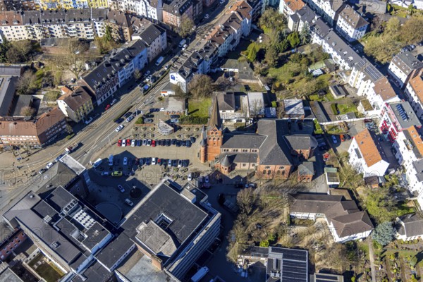 Aerial view, St. Mary's Catholic Church, Parish Church of Our Lady of Victory, sunshine, Witten, Ruhr area, North Rhine-Westphalia, Germany, place of worship, DE, Europe, religious community, place of worship, holy site, church, parish, denomination, aerial photograph, aerial photography, aerial photography, place, religion, religious site, overview, bird's-eye view, bird's-eye view, overview
