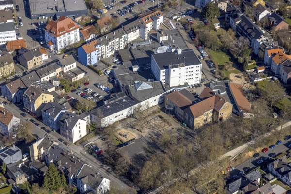 Aerial view, Erlenschule and VHS Volkshochschule building, Jobcenter EN Regionalstelle Witten/Wetter/Herdecke, Annen, Witten, Ruhr area, North Rhine-Westphalia, Germany, education, educational institution, DE, Europe, primary school, teaching institute, aerial view, aerial photography, aerial photography, location, school, overview, bird's-eye view, adult education centre, further education, birds-eyes view, overview