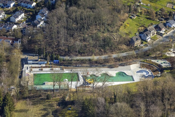 Aerial view, outdoor swimming pool Annen, swimming pool and swimming pool, Annen, Witten, Ruhr area, North Rhine-Westphalia, Germany, bathing establishment, bathing resort, DE, Europe, outdoor swimming pool, leisure activities, aerial view, aerial photography, aerial photography, location, swimming pool, swimming pool, overview, bird's-eye view, overview