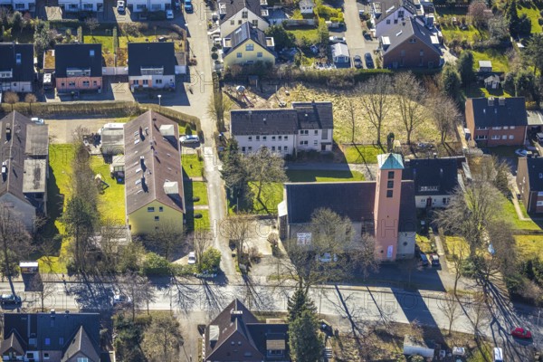 Aerial view, evang. Friedenskirche and Kindergarten an der Ardeystraße, Annen, Witten, Ruhr area, North Rhine-Westphalia, Germany, DE, Europe, aerial view, aerial photography, aerial photography, location, overview, bird's-eye view, overview