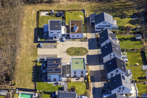 Aerial view, new housing estate Waldstraße, Annen, Witten, Ruhr area, North Rhine-Westphalia, Germany, DE, Europe, property tax, real estate, aerial view, aerial photography, aerial photography, location, overview, bird's-eye view, residential complex, living and living, residential area, residential buildings, quality of living, residential neighbourhood, housing estate, birds-eyes view, overview