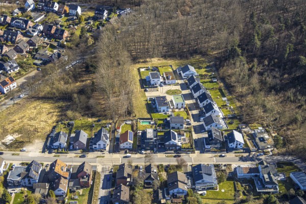 Aerial view, new housing estate Waldstraße, Annen, Witten, Ruhr area, North Rhine-Westphalia, Germany, DE, Europe, property tax, real estate, aerial view, aerial photography, aerial photography, location, overview, bird's-eye view, residential complex, living and living, residential area, residential buildings, quality of living, residential neighbourhood, housing estate, birds-eyes view, overview