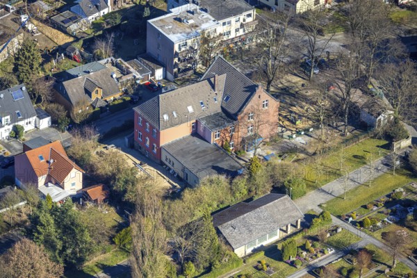 Aerial view, Alte Schule und Kita Wemerstraße, Rüdinghausen, Witten, Ruhr area, North Rhine-Westphalia, Germany, DE, Europe, kindergarten, day-care centre, day-care centre, aerial view, aerial photography, aerial photography, location, school, overview, bird's-eye view, overview
