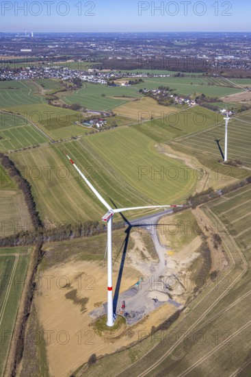 Aerial view, wind farm and wind turbine construction in Salinger Feld, Vöckenberg and Baroper Straße, Eichlinghofen, Dortmund, Ruhr area, North Rhine-Westphalia, Germany, alternative energy, DE, Europe, aerial view, aerial photography, aerial photography, location, overview, bird's-eye view, WTG, wind energy, wind power, wind power plant, wind farm, wind turbine, wind wheels, Witten, birds-eyes view, overview