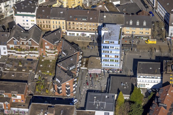Aerial view, Berliner Platz at Bahnhofstraße, residential buildings and high-rise building in the city centre, Witten, Ruhr area, North Rhine-Westphalia, Germany, DE, Europe, aerial view, aerial photography, aerial photography, location, overview, bird's-eye view, overview