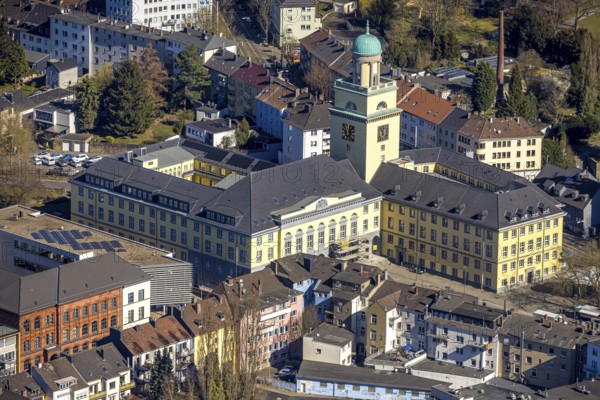 Aerial view, town hall with renovation, Witten, Ruhr area, North Rhine-Westphalia, Germany, authority, community centre, DE, Europe, aerial view, aerial photography, aerial photography, location, town hall, city administration, overview, bird's-eye view, overview