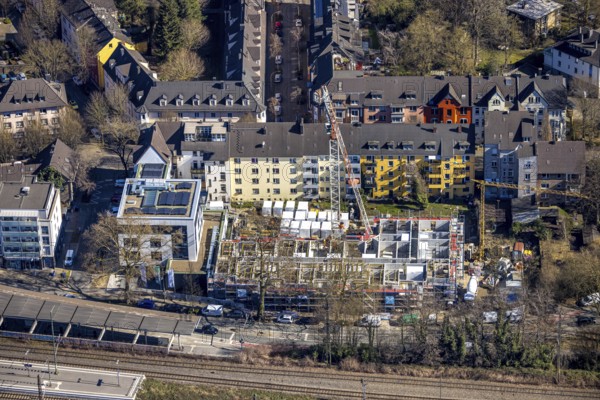 Aerial view, construction site with new residential building of the housing co-operative Witten-Mitte at Bergerstraße, Witten, Ruhr area, North Rhine-Westphalia, Germany, DE, Europe, aerial view, aerial photography, aerial photography, location, overview, bird's-eye view, overview