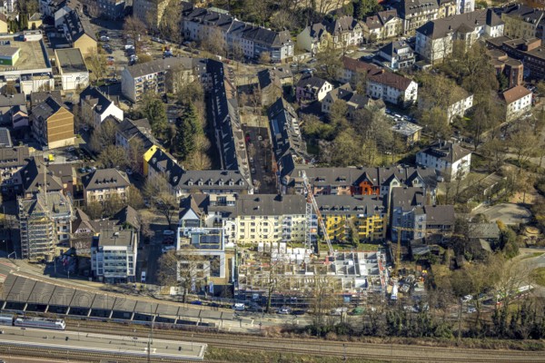 Aerial view, construction site with new residential building of the housing co-operative Witten-Mitte at Bergerstraße, Witten, Ruhr area, North Rhine-Westphalia, Germany, DE, Europe, aerial view, aerial photography, aerial photography, location, overview, bird's-eye view, overview