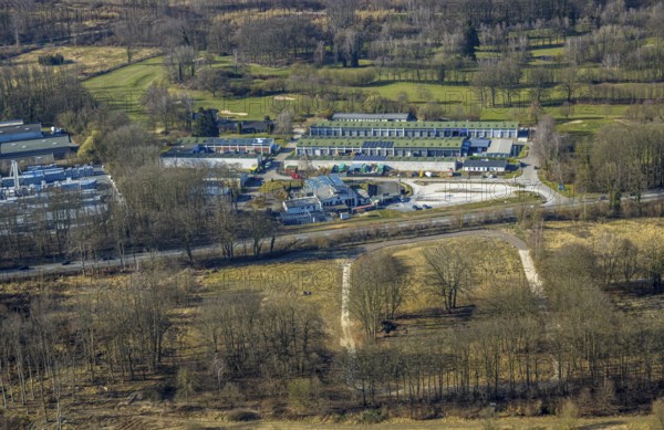 Aerial view, commercial area Westerhaar, garage spaces Am Golfplatz, at the federal road B63, Waltringen, Ense, Soester Börde, North Rhine-Westphalia, Germany, DE, Europe, commercial enterprises, commercial space, commercial area, commercial property, commercial park, commercial site, commercial use, industrial area, industrial site, aerial view, aerial photography, aerial photography, overview, bird's-eye view, Wickede, Wickede (Ruhr), birds-eyes view, overview