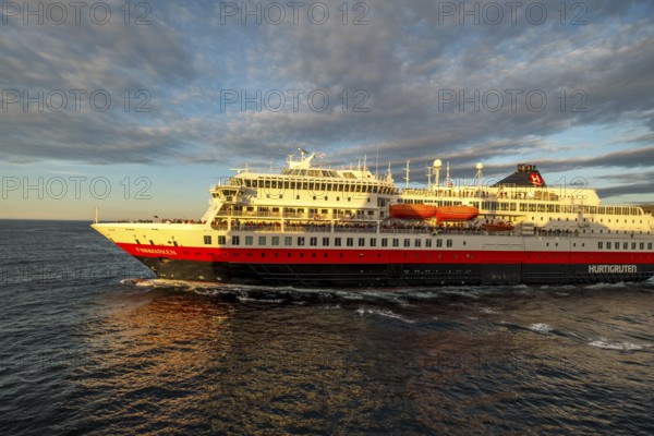 Tourists at the ship's railing, ship MS Finnmarken, Mehamn, Finnmark, Norway, Scandinavia, Europe, adventure trip, welcoming the passengers, tourism, Hurtigruten, Hurtigruten trip, cruise, cruise ship, liner service, NOR, passenger ship, shipping company Hurtigruten AS, travel, destination, shipping, sea voyage, sightseeing, tourism, Norwegian, Scandinavian, touristic