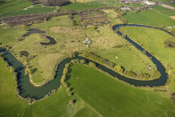 Aerial view, river Lippe meander, Lippe floodplain nature reserve from Werne to Heil, city limits to Bergkamen and Lünen, Werne, Ruhr area, North Rhine-Westphalia, Germany, DE, Europe, aerial view, aerial photography, aerial photography, Münsterland, overview, bird's eye view, birds-eyes view, overview