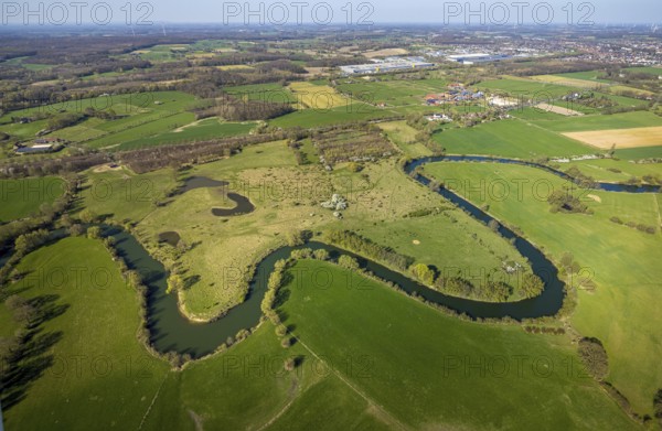 Aerial view, river Lippe meander, Lippe floodplain nature reserve from Werne to Heil, city limits to Bergkamen and Lünen, Werne, Ruhr area, North Rhine-Westphalia, Germany, DE, Europe, aerial view, aerial photography, aerial photography, Münsterland, overview, bird's eye view, birds-eyes view, overview