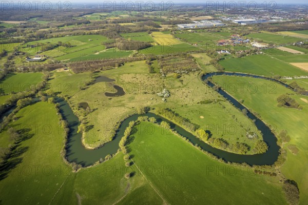 Aerial view, river Lippe meander, Lippe floodplain nature reserve from Werne to Heil, city limits to Bergkamen and Lünen, Werne, Ruhr area, North Rhine-Westphalia, Germany, DE, Europe, aerial view, aerial photography, aerial photography, Münsterland, overview, bird's eye view, birds-eyes view, overview