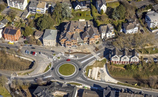 Aerial view, redesign of roundabout at Kaiserstrasse, Wetter, Ruhr area, North Rhine-Westphalia, Germany, construction work, construction area, construction site, building plots, construction project, construction site, DE, Europe, roundabout, aerial view, aerial photography, aerial photography, new construction, overview, bird's eye view, Wetter (Ruhr), birds-eyes view, overview